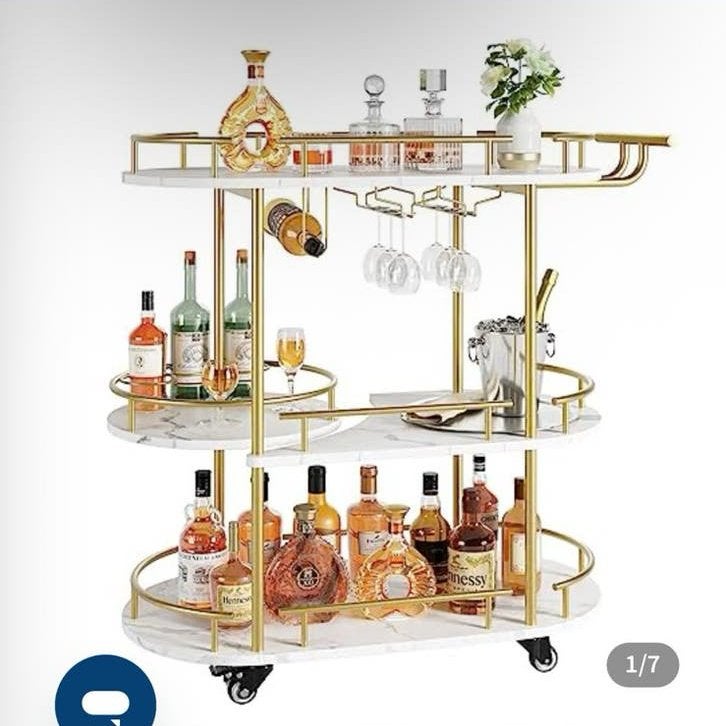 Barwagen, drankkar nieuw in verpakking goud met wit marmer, Ophalen of Verzenden, Nieuw