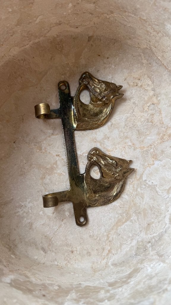 wandhaak met paardenhoofden – set van 2 haken - messing, Vintage, Gebruikt, Overige materialen, Ophalen of Verzenden