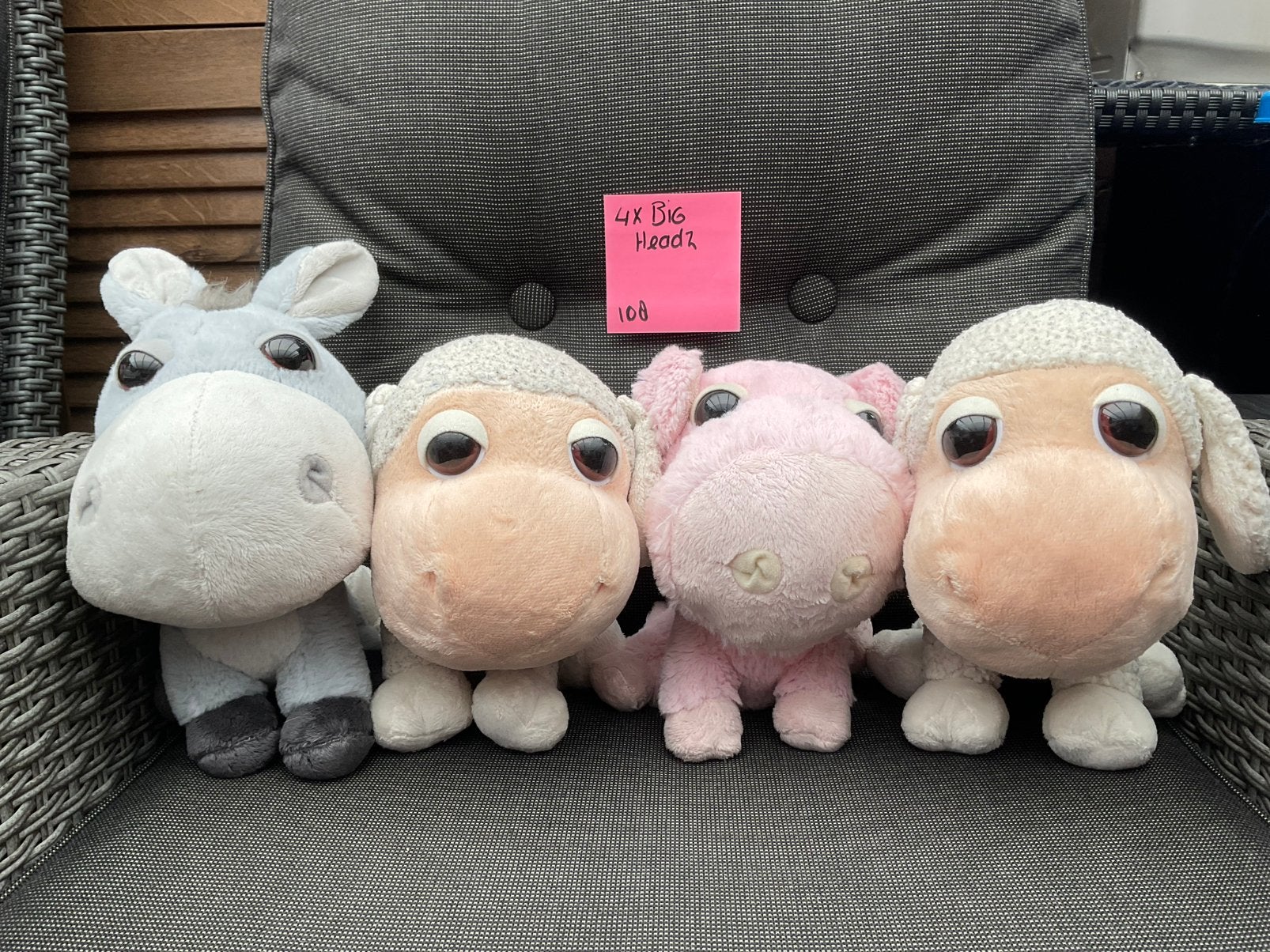 4 zgan, niet kapot, Big Headz knuffels varken, schapen ezel, Ophalen, Zo goed als nieuw, Overige typen
