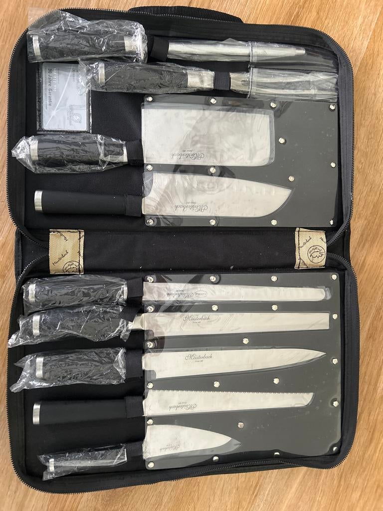 Meisterbach messenset in etui, Ophalen of Verzenden, Nieuw, Rvs of Chroom, Bestekset