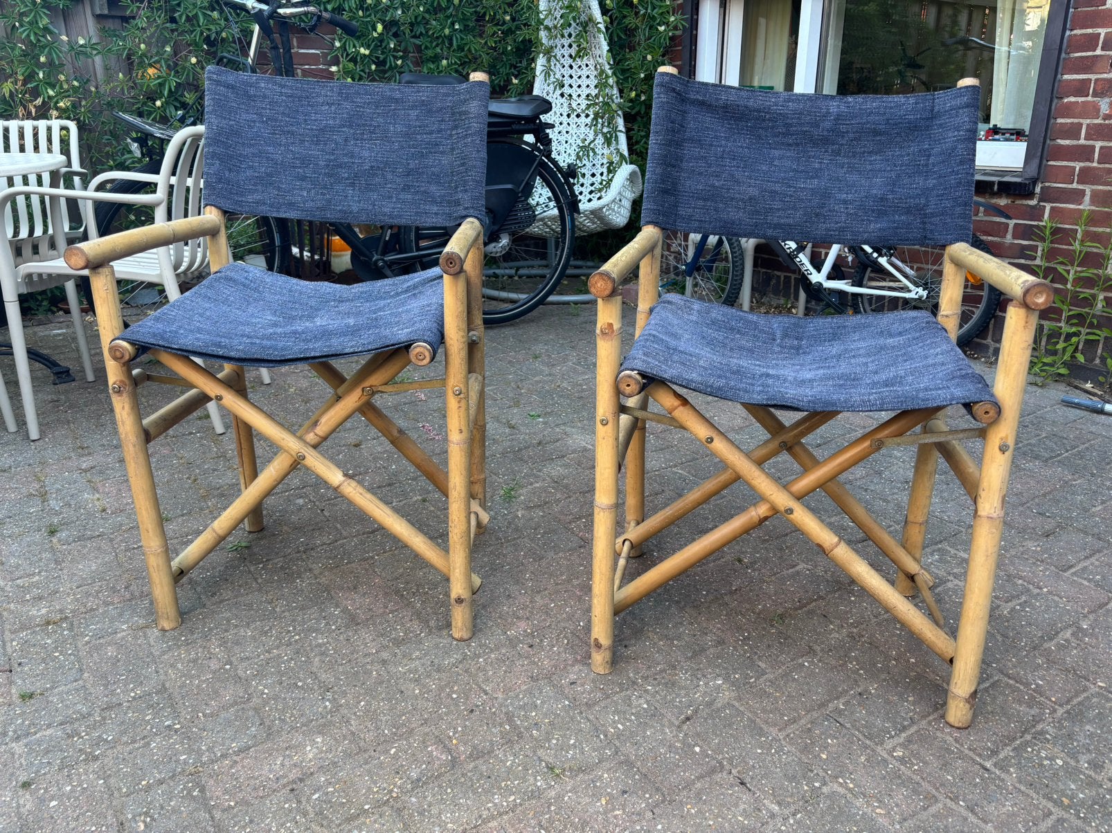 Handgemaakte bamboe tuinstoelen, Tuin en Terras, Tuinsets en Loungesets, Ophalen, Gebruikt, Overige materialen, Tuinset