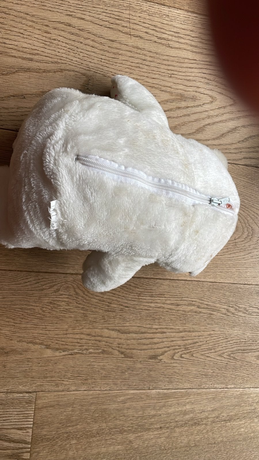 Witte knuffelbeer met hartjes en rits, Gebruikt, Beer, Ophalen of Verzenden, Middelgroot (20 tot 80 cm)