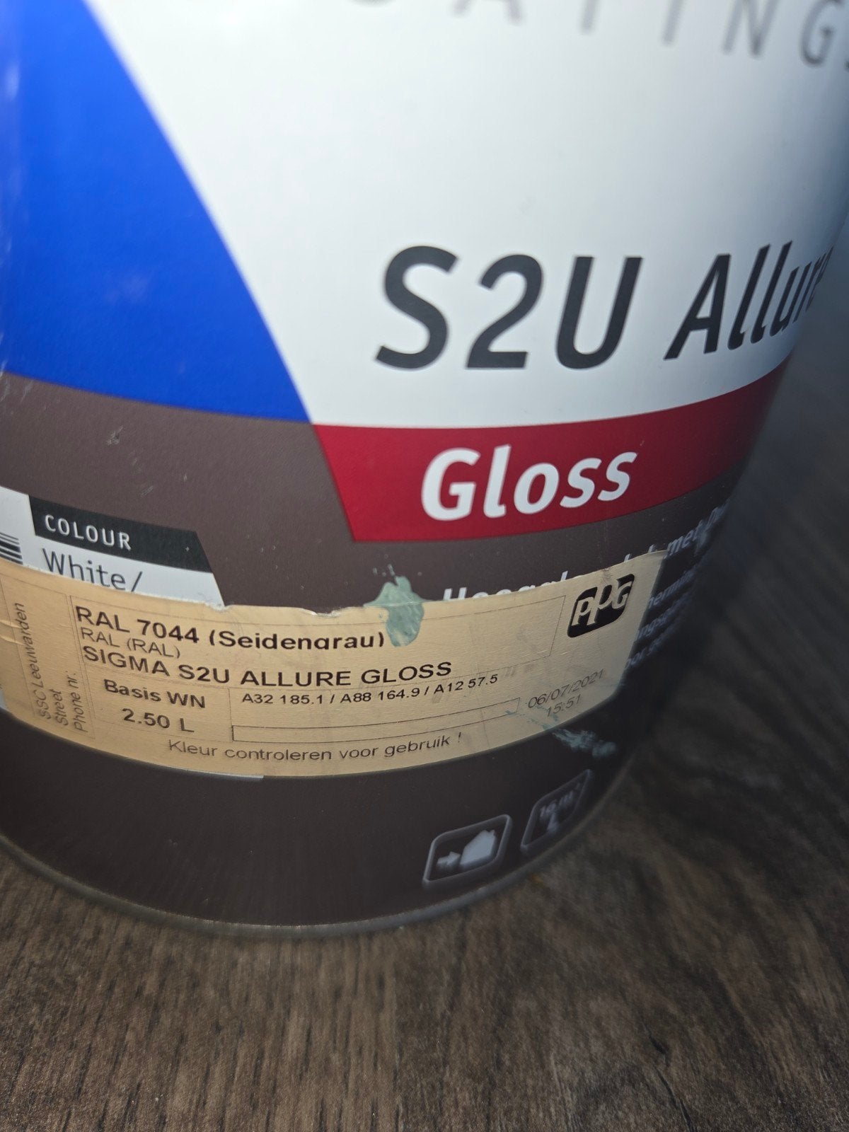 Sigma S2U Allure Gloss RAL 7044 Zijdegrijs 2.5L, Ophalen, Nieuw, Wit, Lak