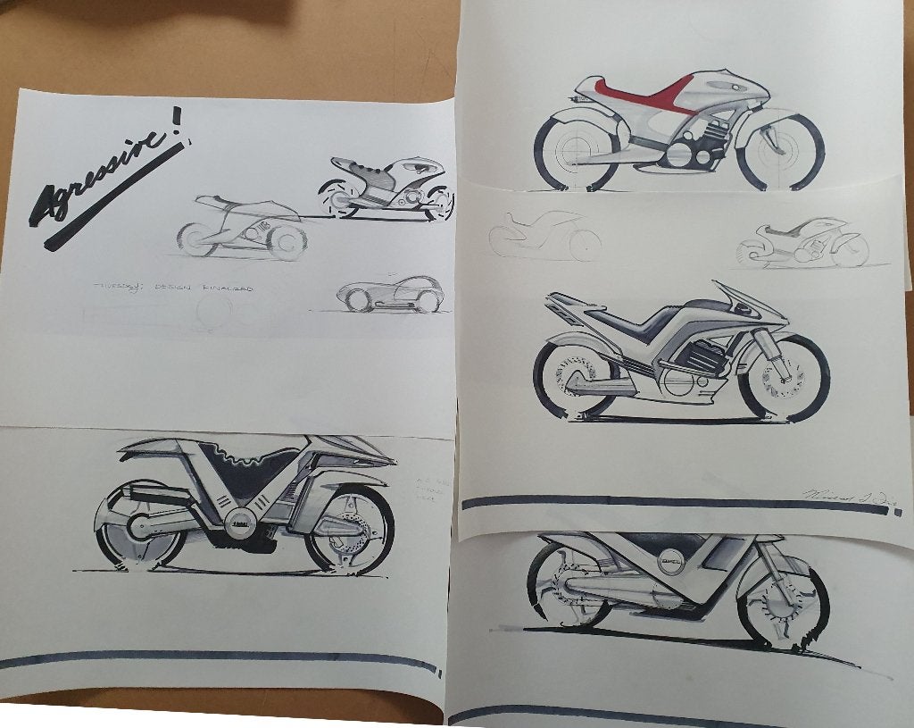 Originele Motorfiets Ontwerp Schetsen - 'Agressive!', Verzenden, Rechthoekig Liggend, Zo goed als nieuw, A1 t/m A3