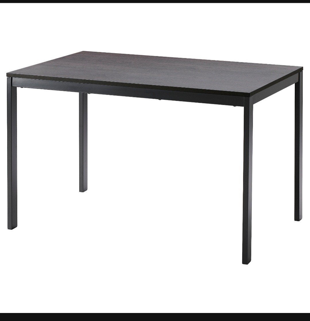 Vangsta uitschuifbare eettafel zwart/donkerbruin 120/180x75, Ophalen, Rechthoekig, 100 tot 150 cm, 100 tot 150 cm
