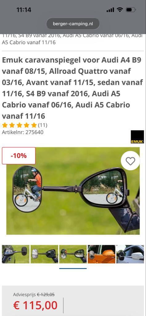 Emuk caravanspiegel voor Audi A4 B9 & A5 Cabrio, Ophalen of Verzenden, Zo goed als nieuw