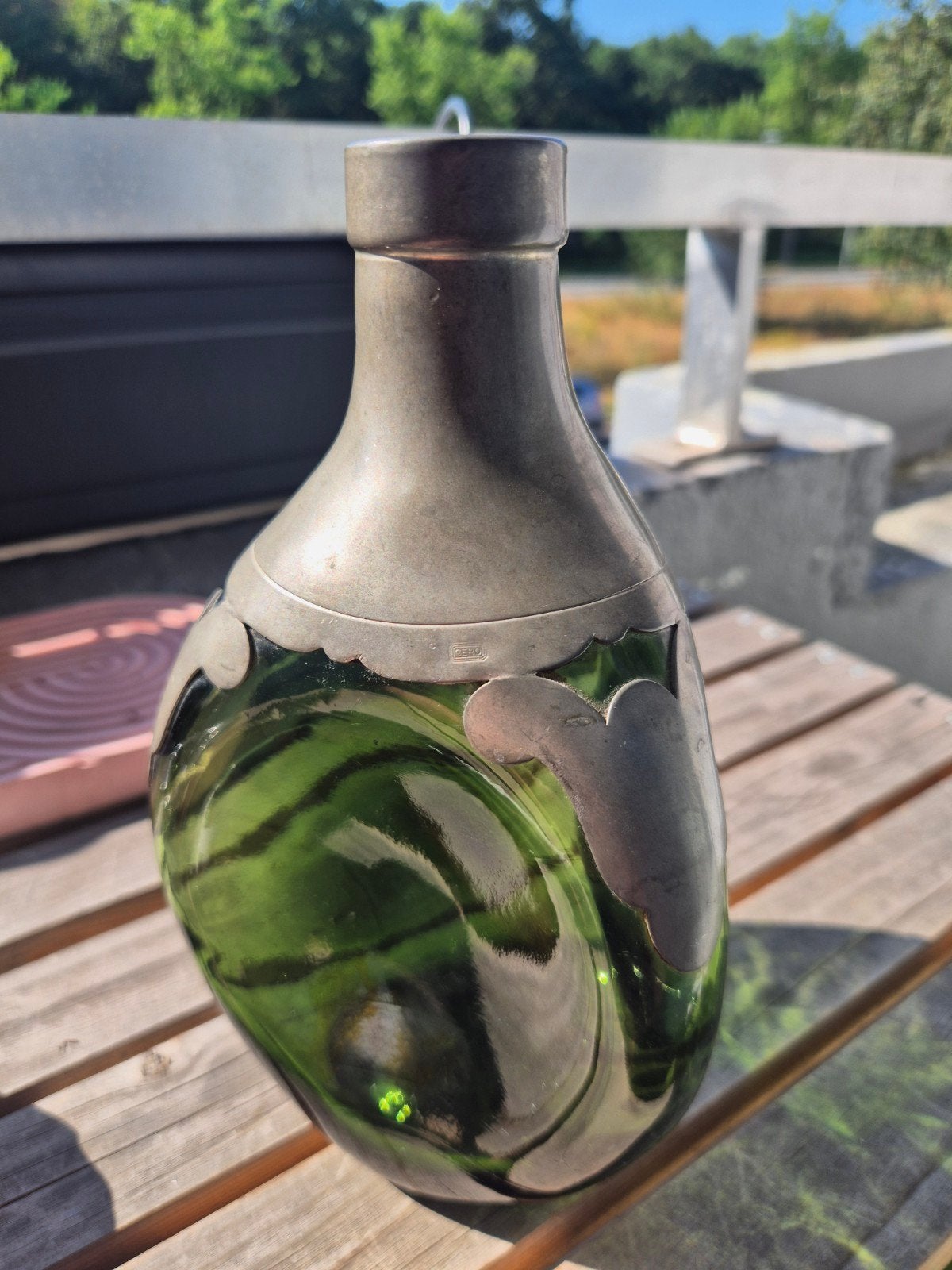 vintage Art Deco groene glazen whiskykaraf Gero, Antiek en Kunst, Ophalen of Verzenden