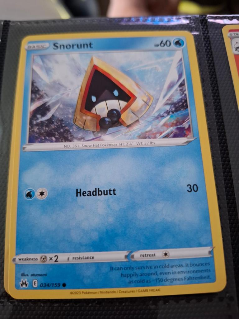 Pokémon Kaart: Snorunt 034/159 (Basic, HP60), Ophalen of Verzenden, Zo goed als nieuw, Losse kaart