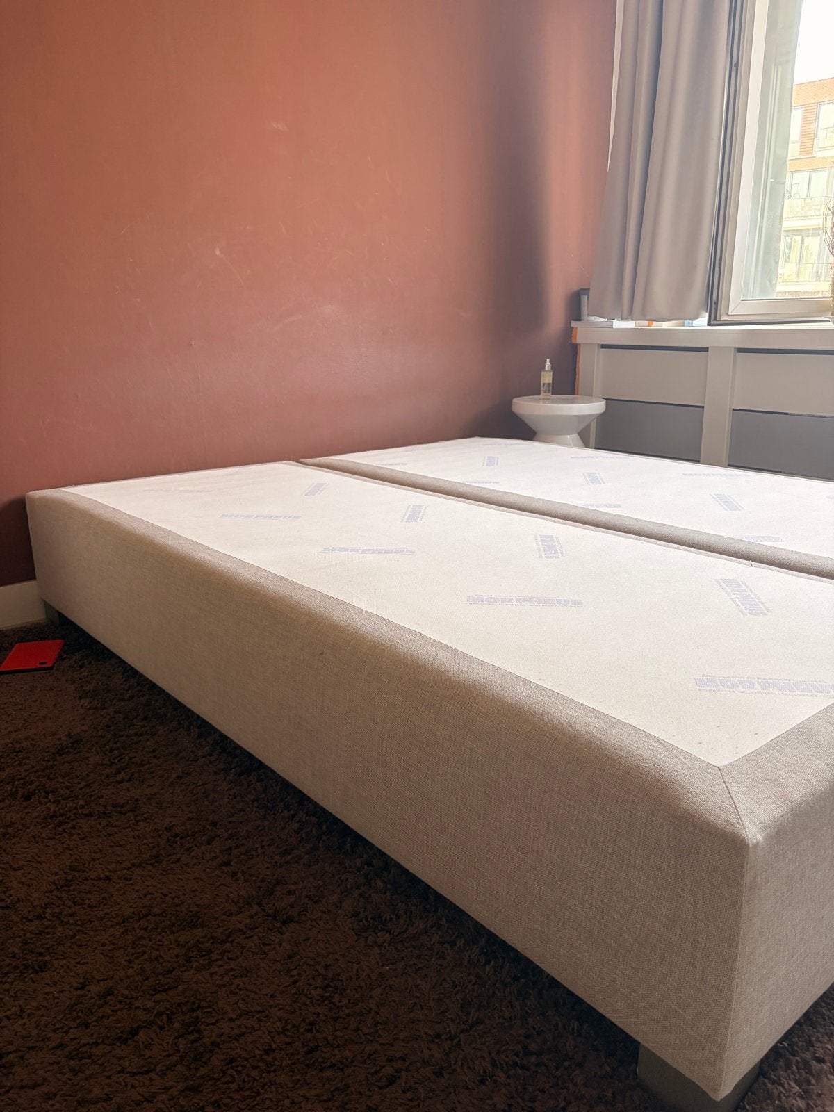Morpheus Boxspring 160x200 (incl. matras optioneel), Beige, Tweepersoons, Ophalen of Verzenden, Zo goed als nieuw