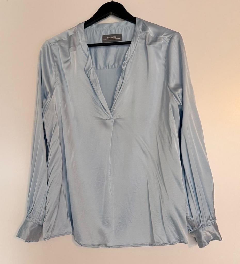 Mos Mosh MMEnfa Satin Blouse XL – lichtblauw, Ophalen, Zo goed als nieuw, Maat 46/48 (XL) of groter, Blauw