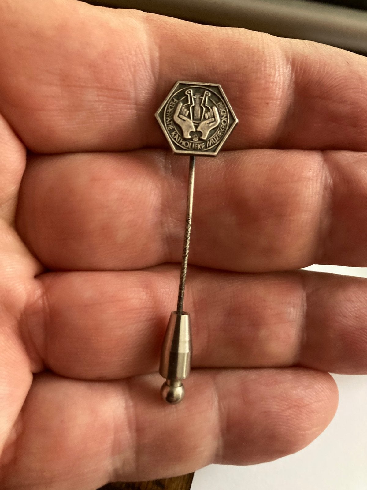 Brocante speld, massief 835 zilver Fed. Kath. Muziekbonden,, Antiek en Kunst, Verzenden