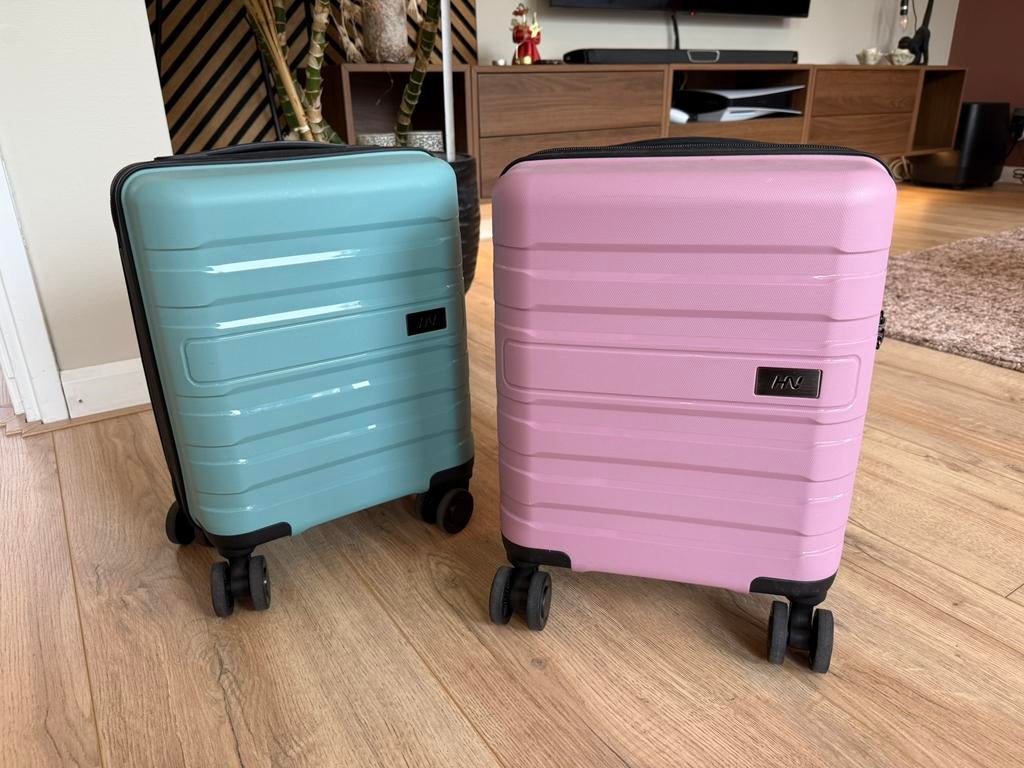 2 handbagage koffers blauw roze HV ANWB, Overige materialen, Zo goed als nieuw, 70 cm of meer, 35 tot 45 cm