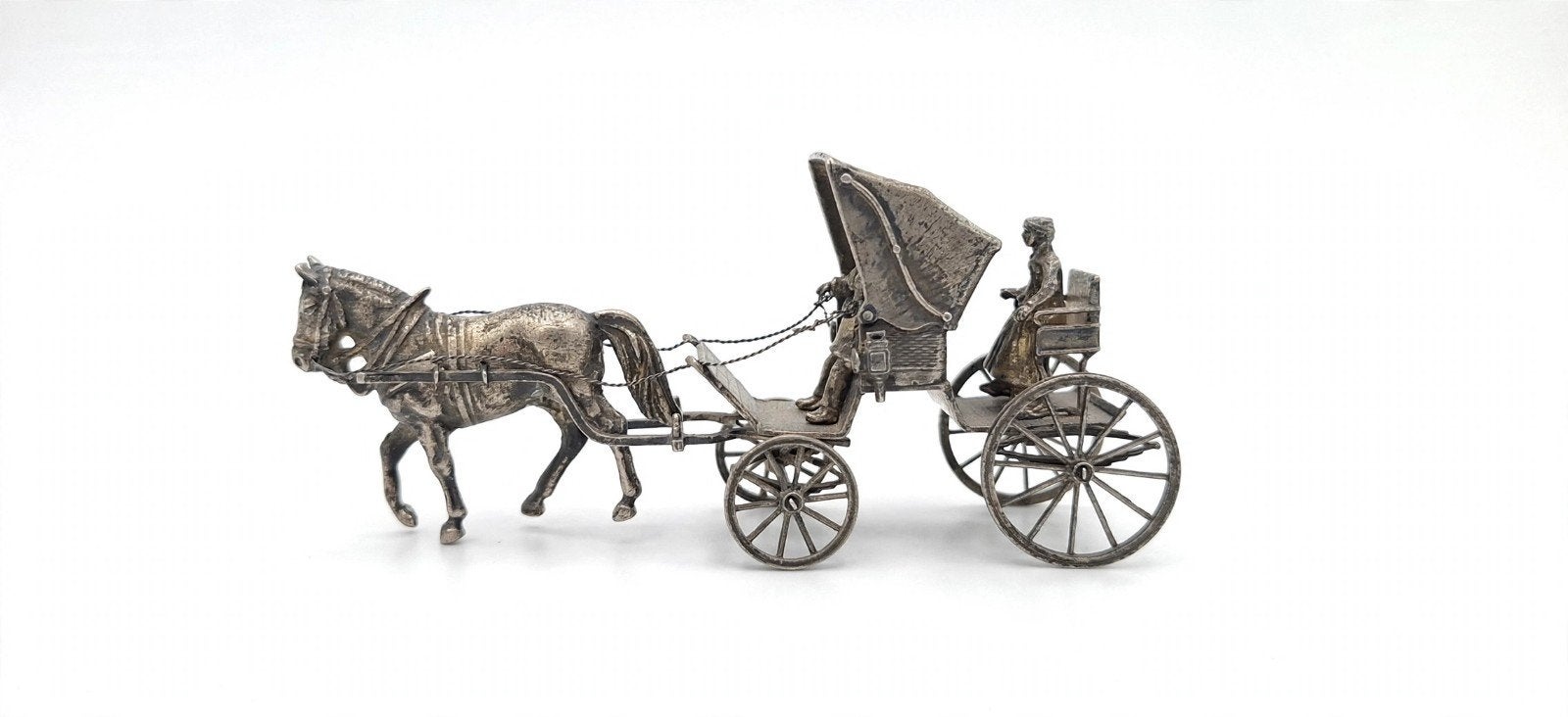 Antieke Zilveren Miniatuur Paard en Wagen Koets, Antiek en Kunst, Ophalen of Verzenden, Zilver