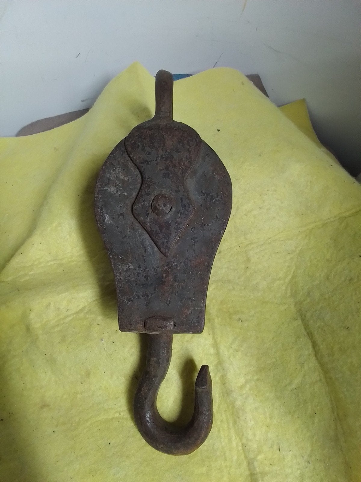 15835) mooi antieke dubbele stalen hijs katrol  hoog 30cm, Antiek en Kunst, Ophalen of Verzenden