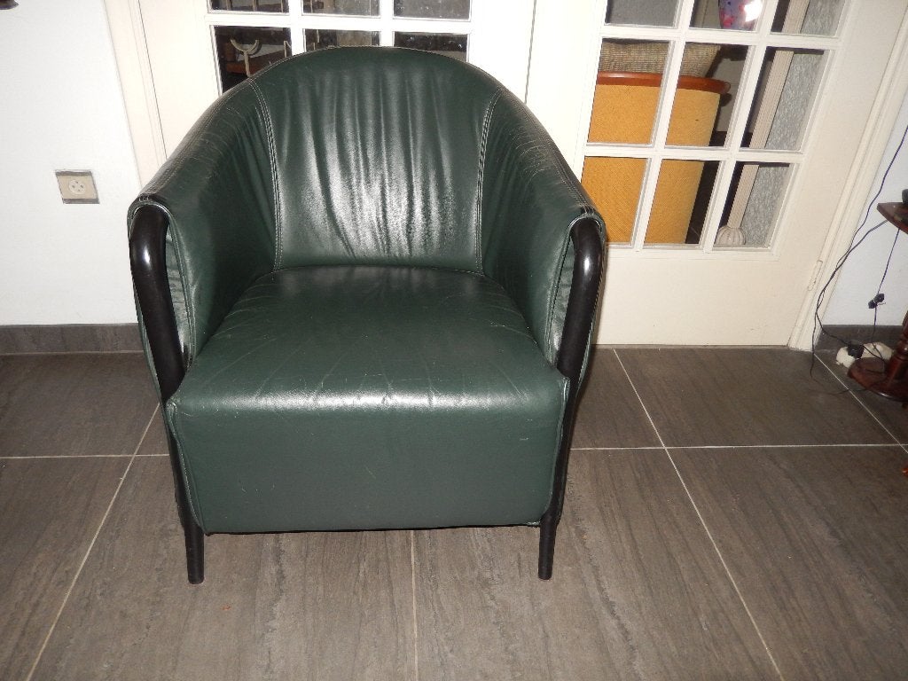 Wagner fauteuil armchair 100% leer groen klassiek modern zgs, Ophalen, Gebruikt, Minder dan 75 cm, Klassiek modern tijdloos