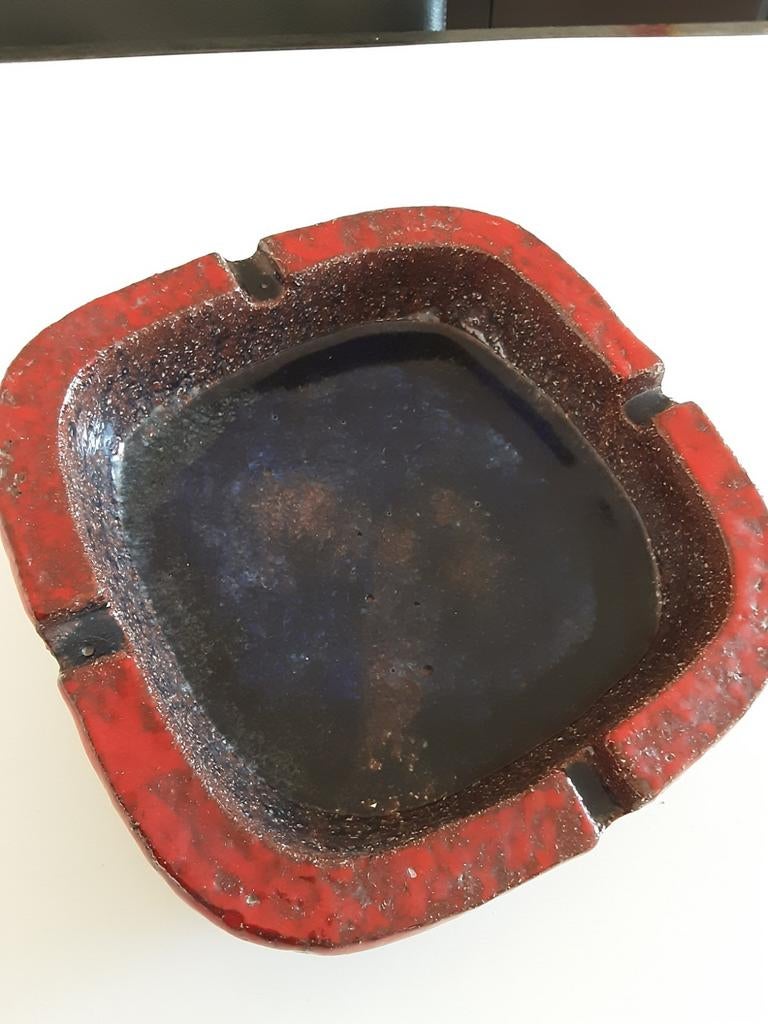 Vintage Fat Lava Asbak met Mooie Kleuren - 21x21 cm, Antiek en Kunst, Ophalen of Verzenden