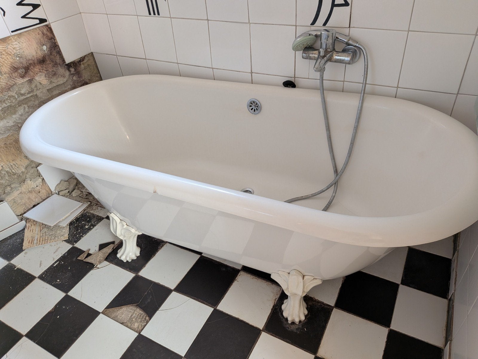 Vintage ligbad op pootjes, Ophalen, Gebruikt, Met bad