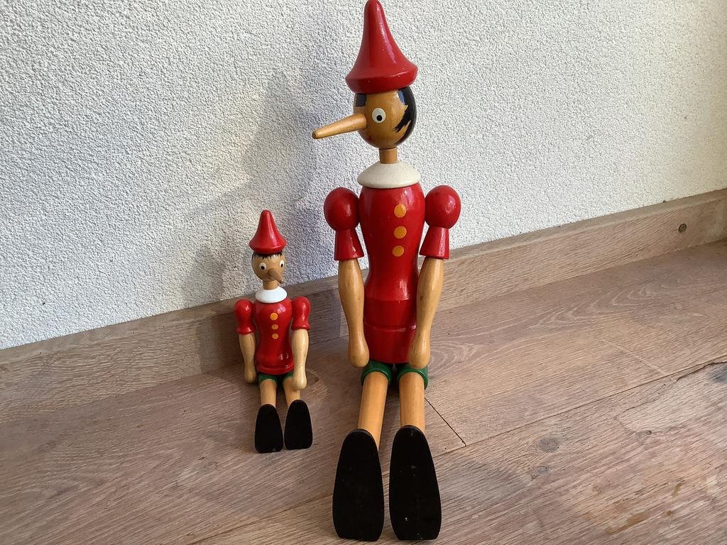 Set van 2 houten Pinokkio poppen - Vintage decoratie, Ophalen of Verzenden, Gebruikt, Jongen of Meisje