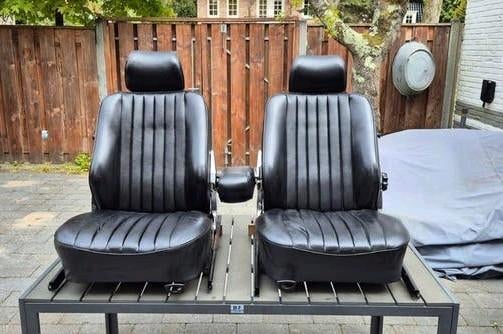 Zwarte leren stoelen Mercedes-Benz R107 (gebruikt), Auto-onderdelen, Interieur en Bekleding, Ophalen, Gebruikt, Mercedes-Benz