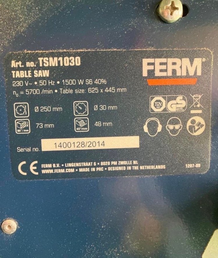 Ferm TSM1030 Tafelzaag - 1500W, 250mm zaagblad, Ophalen, Gebruikt, Cirkelzaag, 70 mm of meer