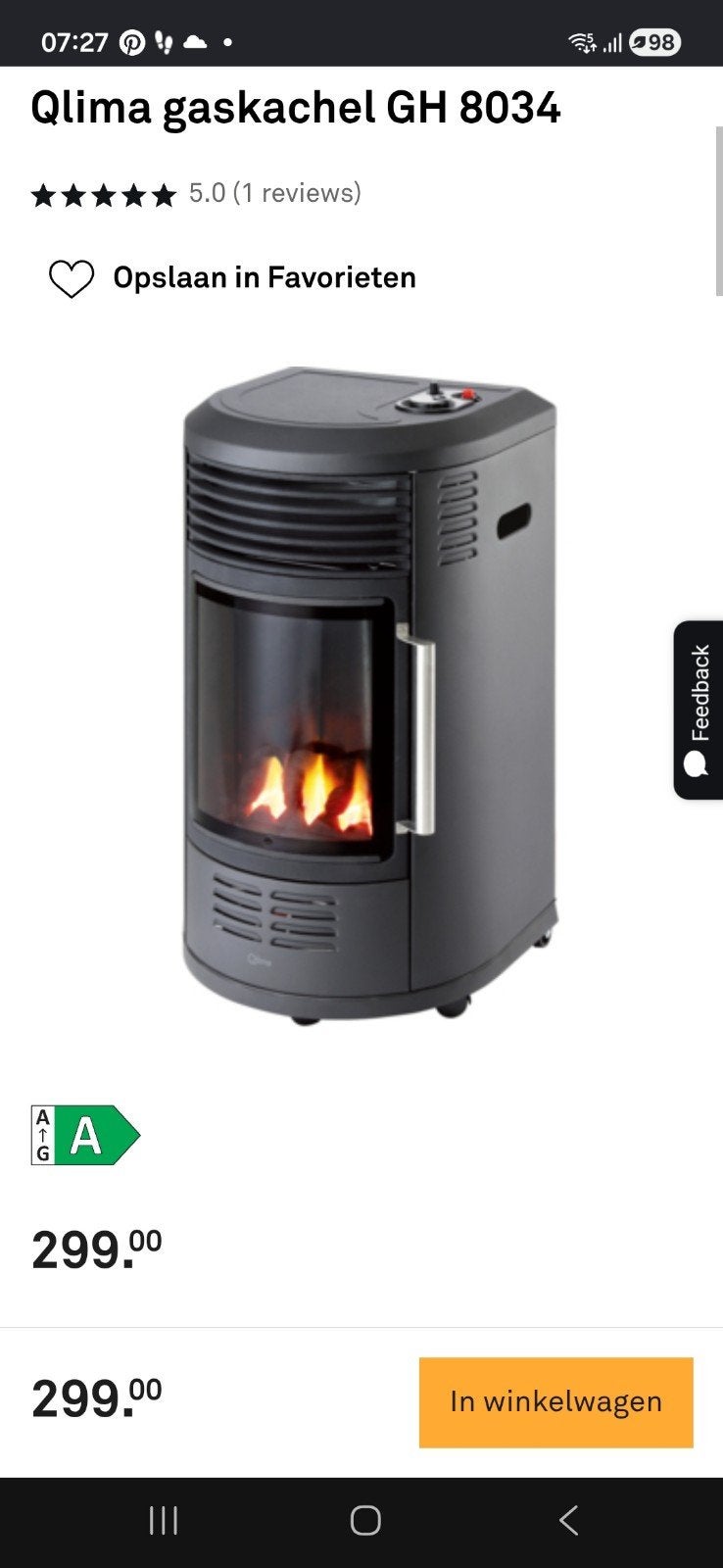 te koop gaskachel, Ophalen, Zo goed als nieuw, Gas, Gaskachel