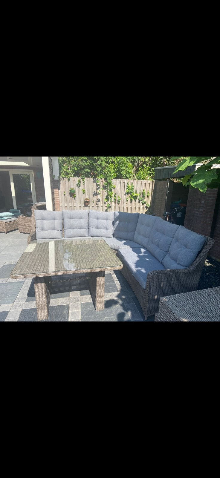 Wicker loungeset met glazen tafel, Ophalen, 5 zitplaatsen, Gebruikt, Loungeset