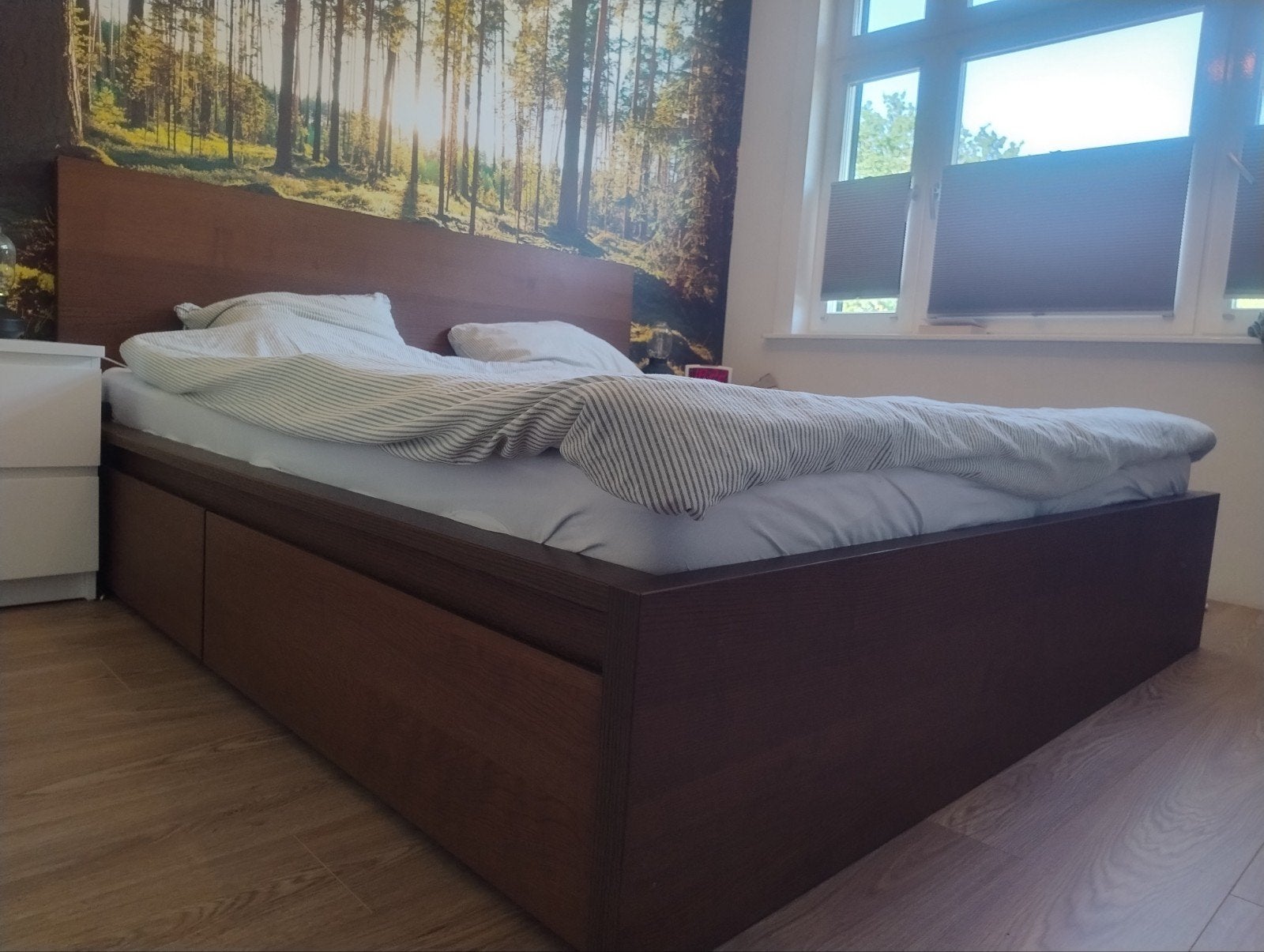 IKEA MALM bed 180*200 met 2 lades, lattenbodem en 2matrassen, Ophalen, Gebruikt, Bruin, Tweepersoons
