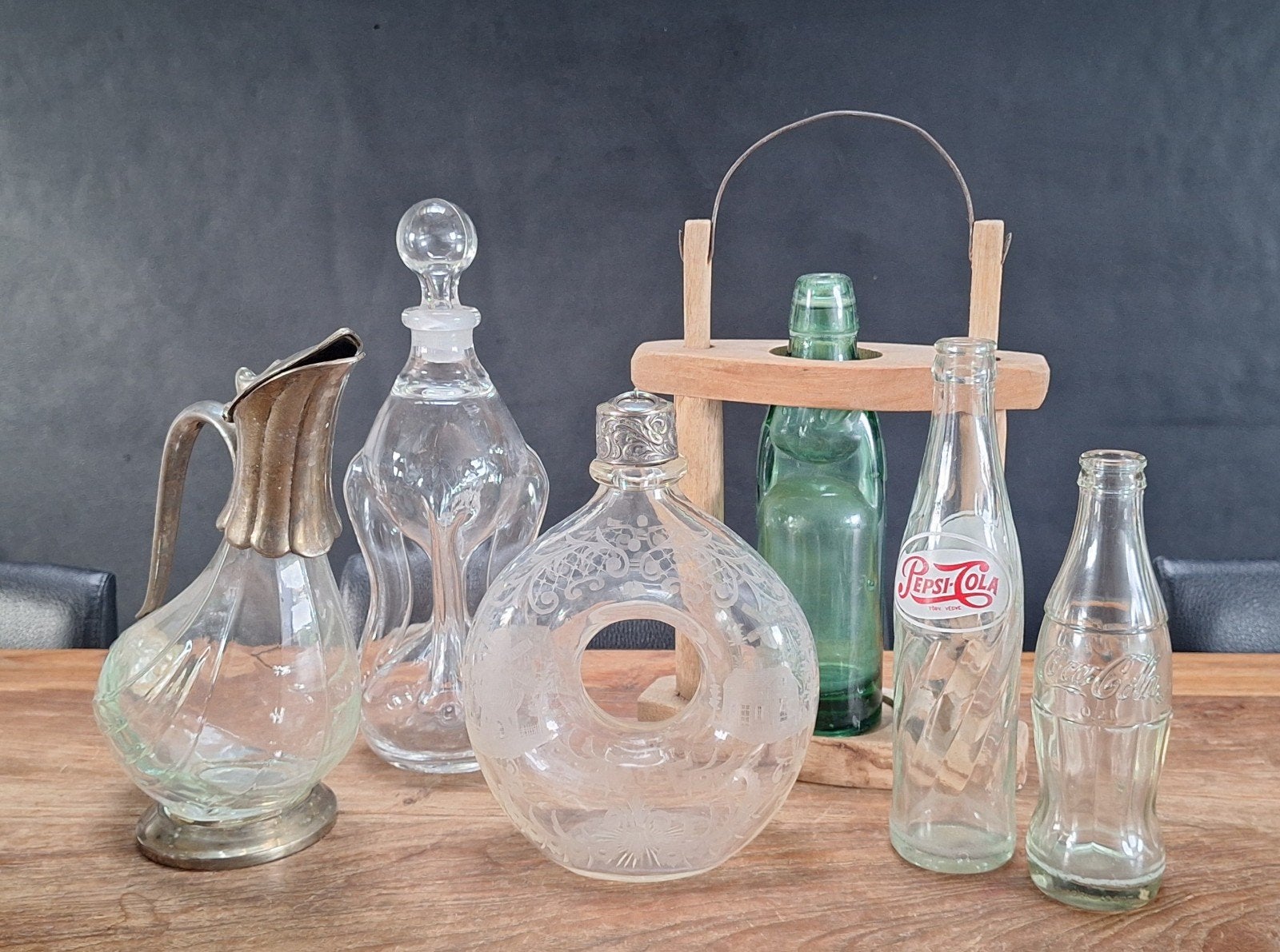 lot 6st vintage antiek glazen knijpfles kogelfles cola swirl, Ophalen of Verzenden, Gebruikt, Overige typen