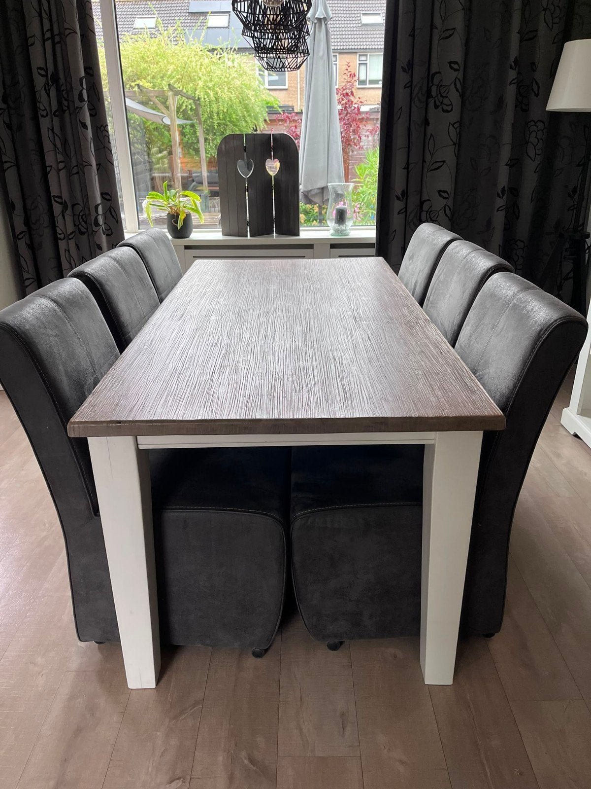 Eettafel wit met 6 verrijdbare stoelen, Gebruikt, 50 tot 100 cm, 150 tot 200 cm, Modern