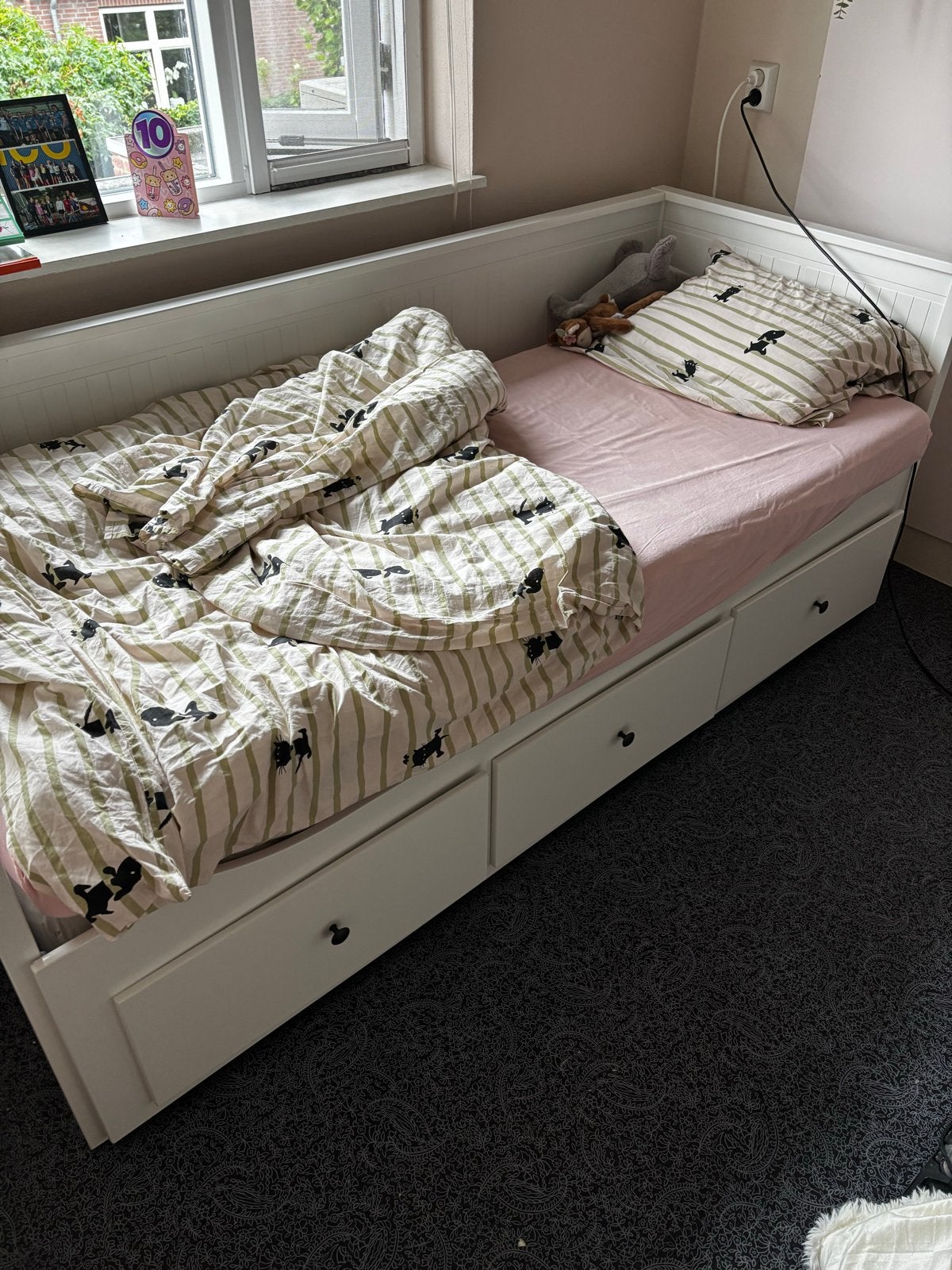 IKEA Hemnes bedbank met 3 lades - wit, Ophalen, Wit, Tweepersoons, 200 cm