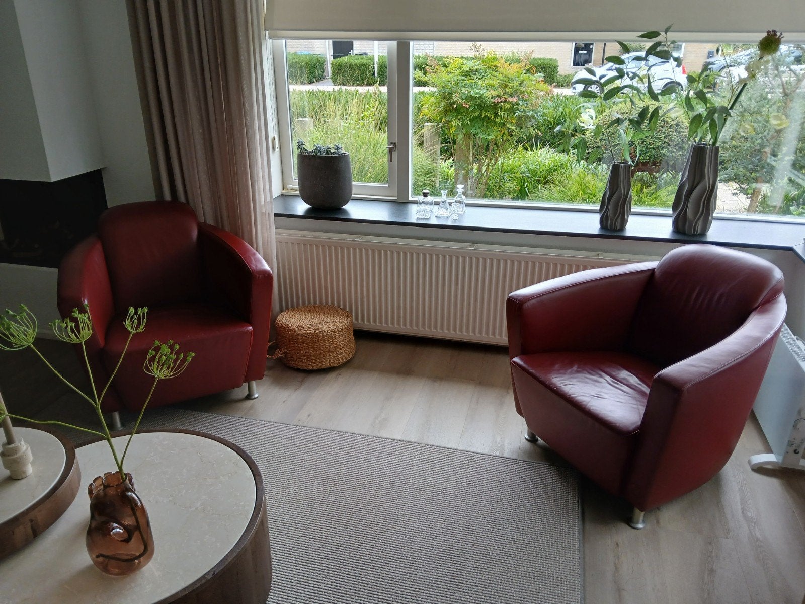 leren fauteuils bordeauxrood, Ophalen, Zo goed als nieuw, 75 tot 100 cm, Modern