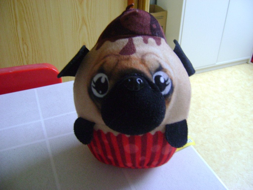 pluche hond bananas met pet en lus van 25cm groot, Zo goed als nieuw, Middelgroot (20 tot 80 cm), Meerkleurig, Wasbaar