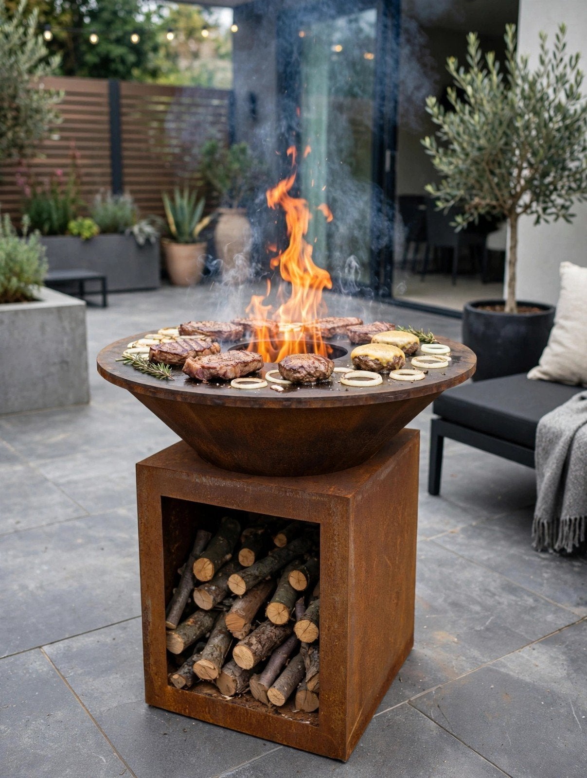 LUXE OFYR STYLE BBQ - CORTENSTAAL - HANDGEMAAKT - 100CM PLAN, Ophalen of Verzenden, Nieuw, Handgemaakt