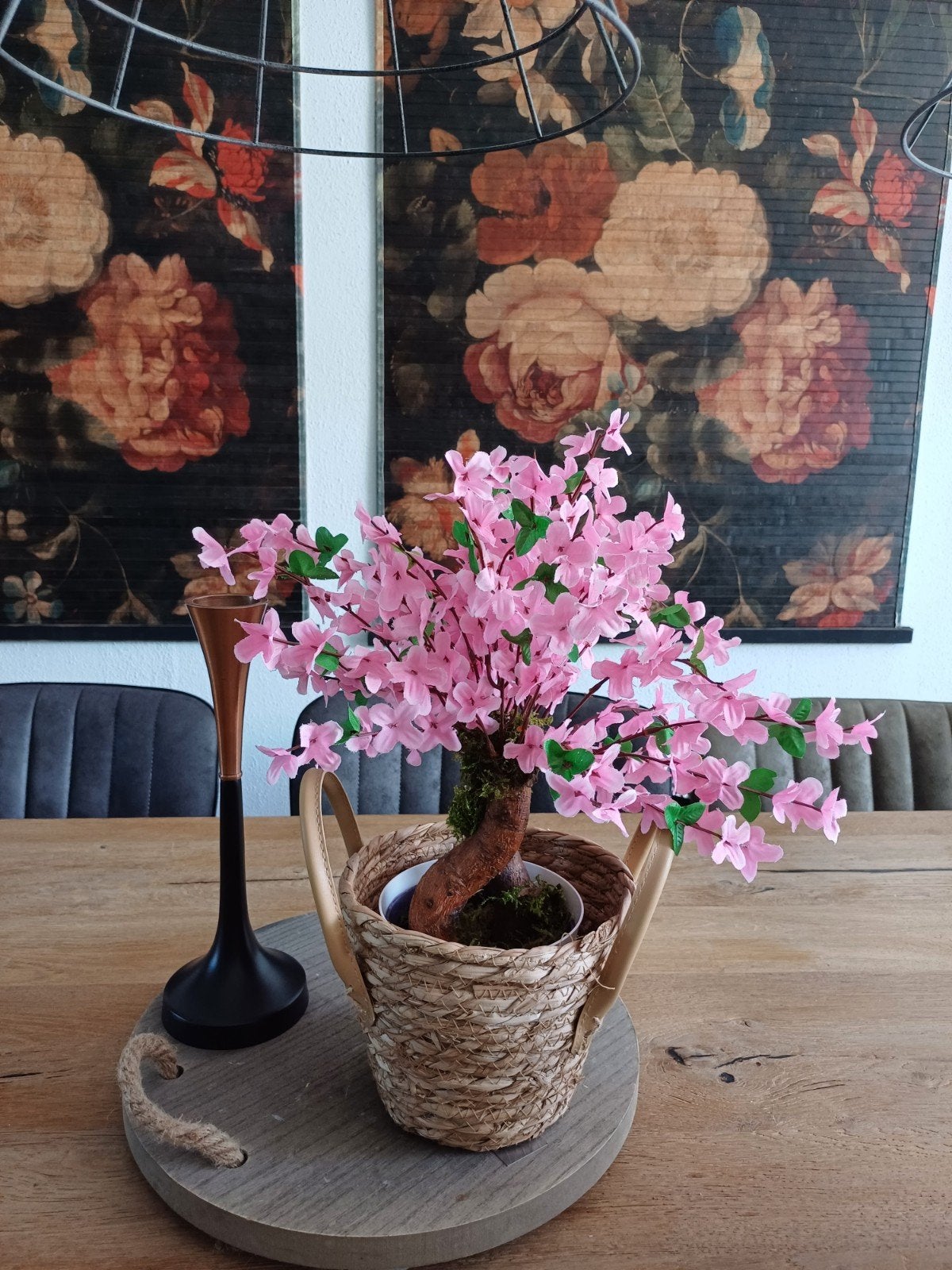 Decoratie plant/boom met roze bloesem - 40 cm, Huis en Inrichting, Roze, Kunstplant, Nieuw, Ophalen of Verzenden