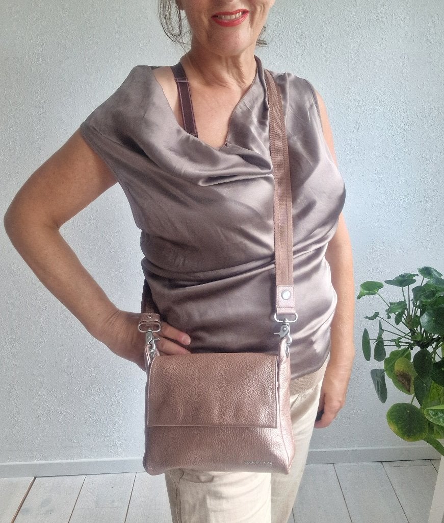 Mandarina Duck leren crossbodytas | Roze/metallic | leer |, Verhip-vintage.nl, Nieuw, Ophalen of Verzenden, Info@verhip-vintage.nl