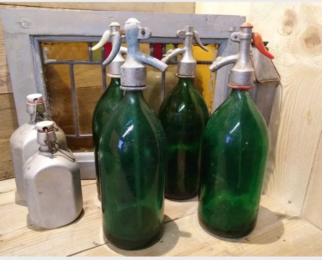 Vintage spuitflessen groenglas, Ophalen of Verzenden