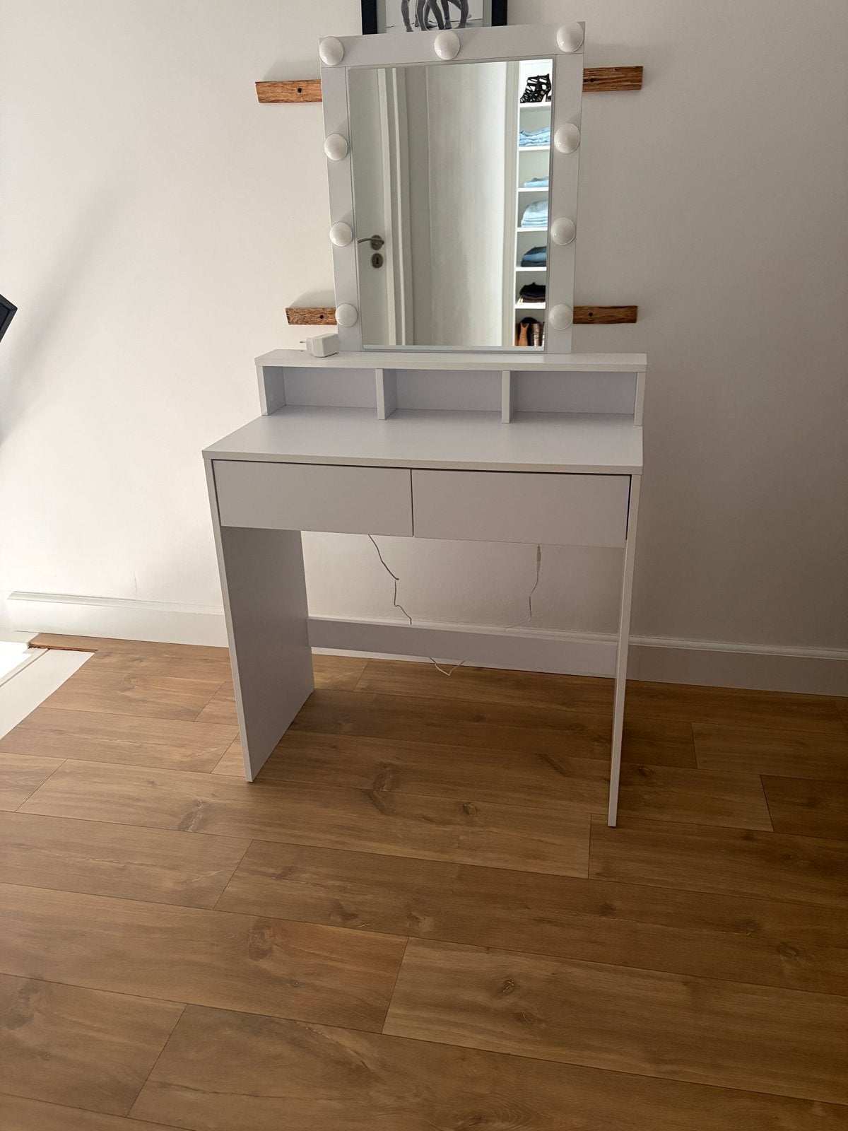 Witte make-up tafel met spiegel en verlichting, Ophalen, 100 tot 150 cm, 50 tot 100 cm, Zo goed als nieuw