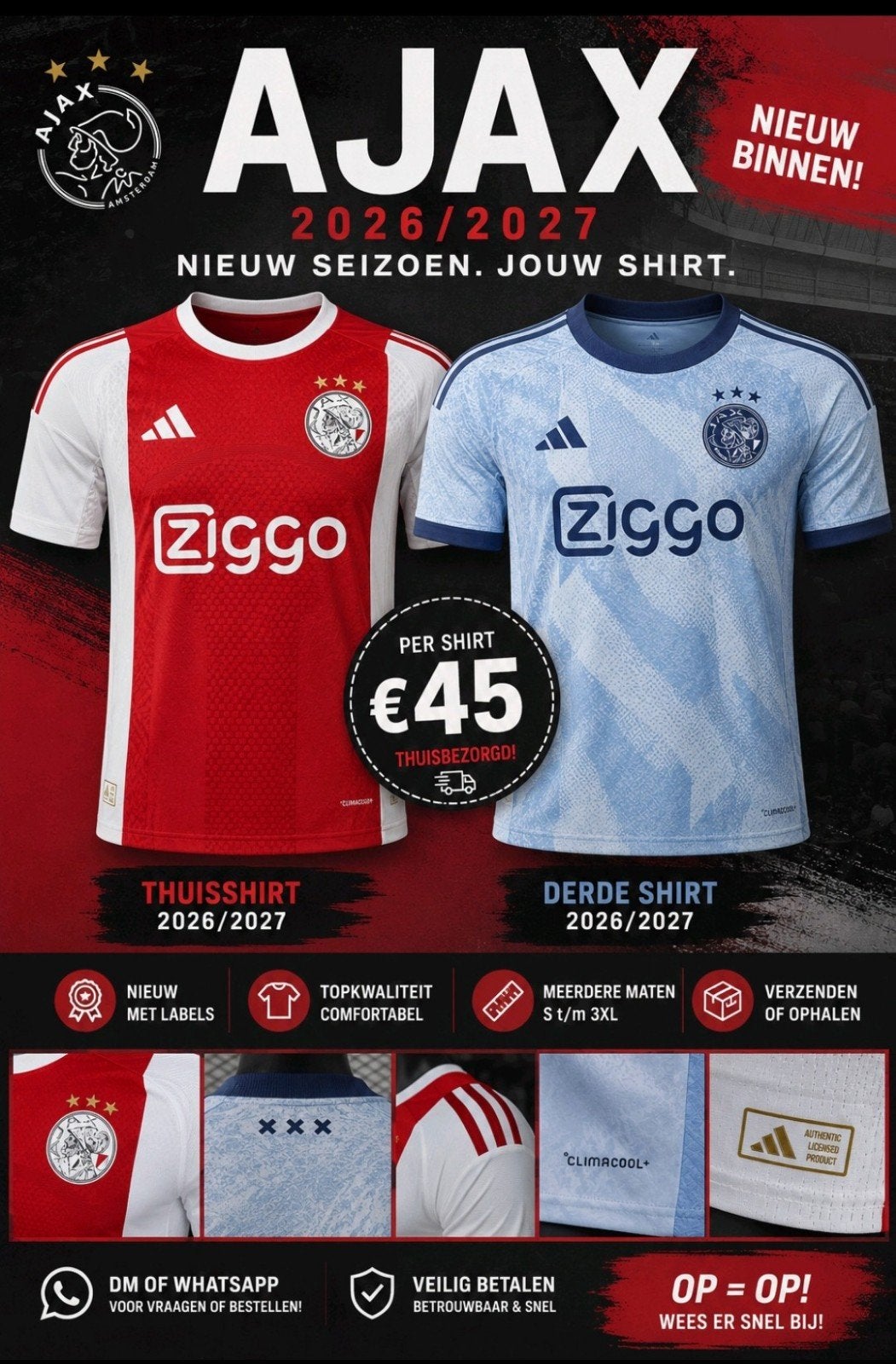 Ajax Thuis- en Derde Shirt 2026/2027 - Nieuw Seizoen, Maat S, Ophalen of Verzenden, Nieuw, Shirt