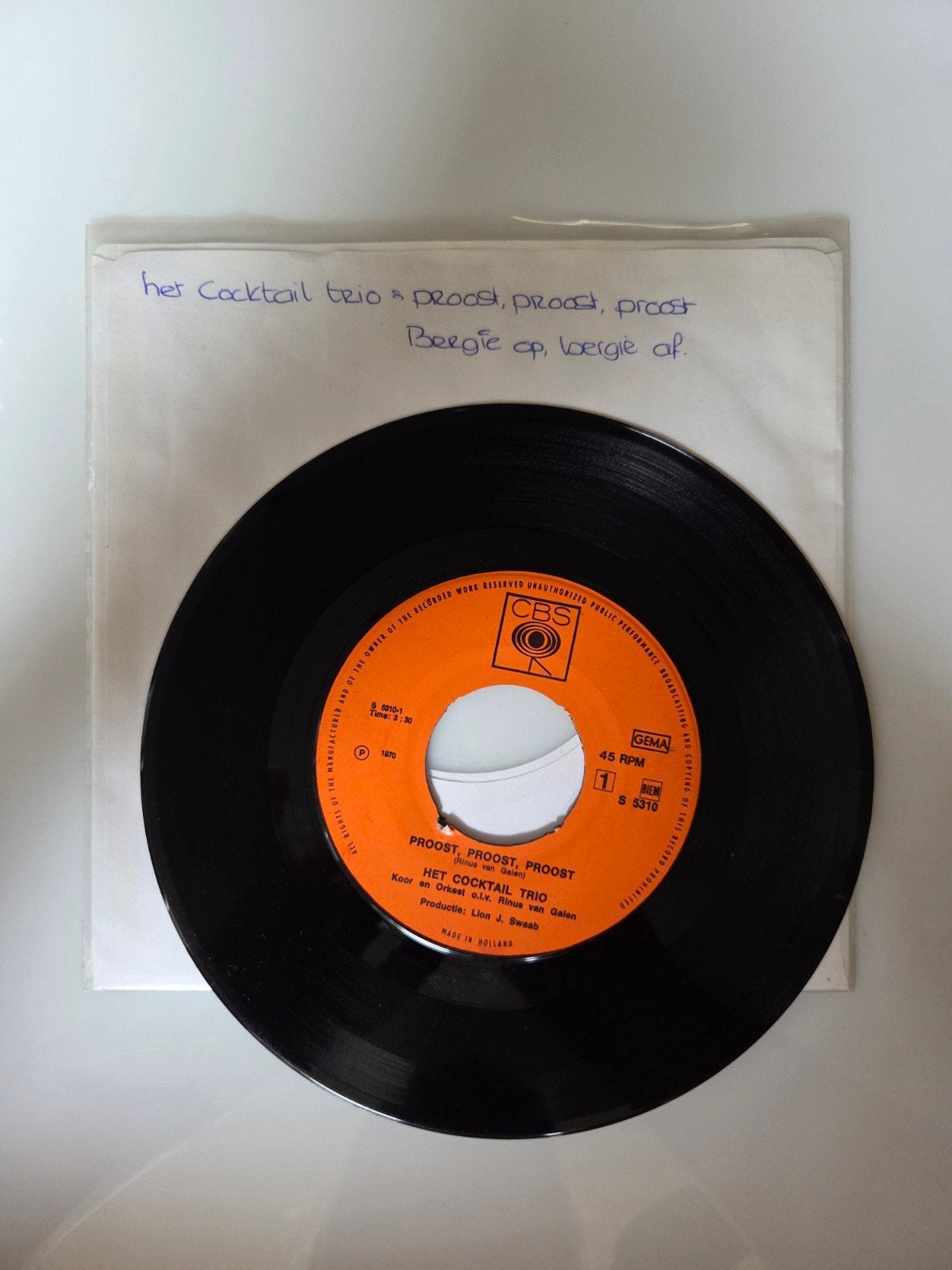 Het Cocktail trio - Proost, proost, proost, Ophalen of Verzenden, Gebruikt, 7 inch, Nederlandstalig