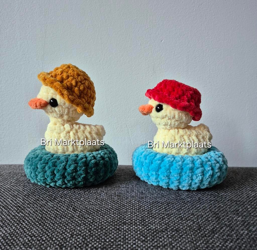 Gehaakte badeend set, cadeautje, desktop buddy, decoratie, Ophalen of Verzenden, Nieuw, Haken