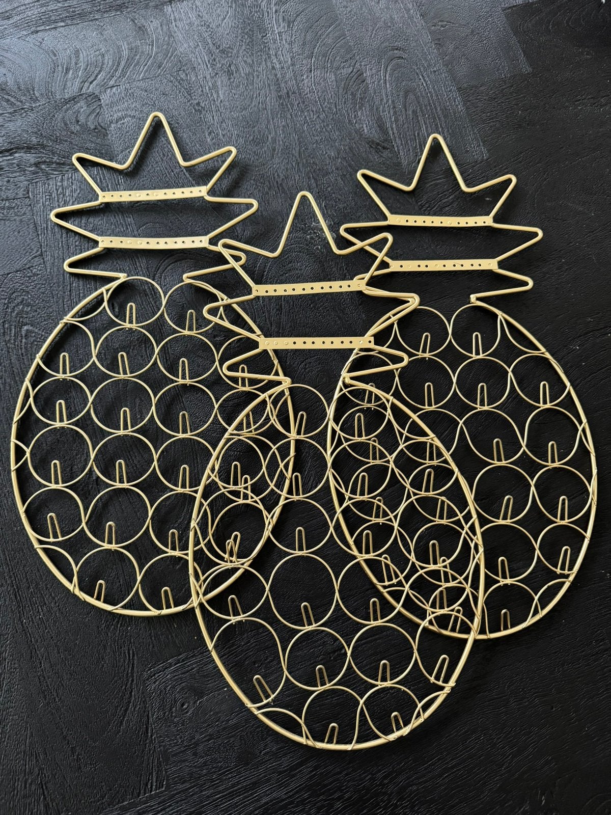 Gouden ananas wanddecoratie - Set van 3, Huis en Inrichting, Ophalen of Verzenden, Zo goed als nieuw, Goud, Metaal