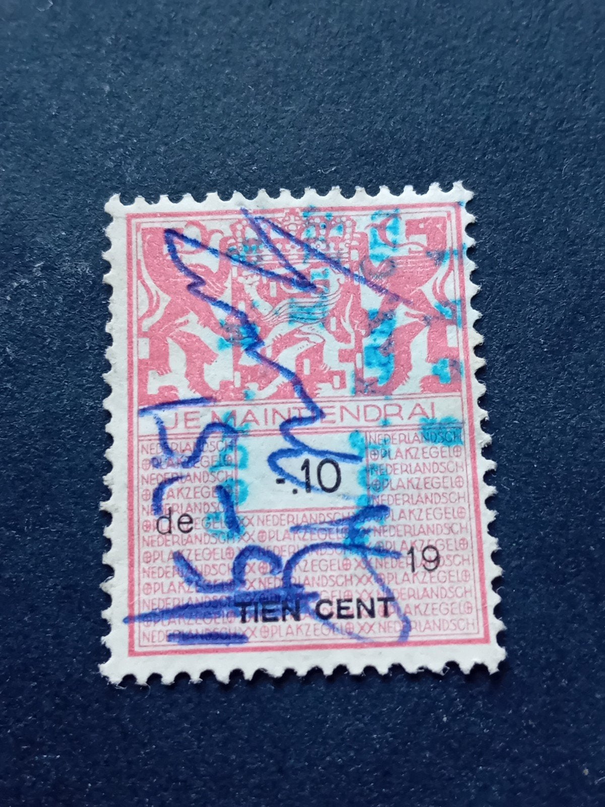 Nederlandse plakzegel 10 cent met opdruk, Ophalen of Verzenden, T/m 1940, Gestempeld