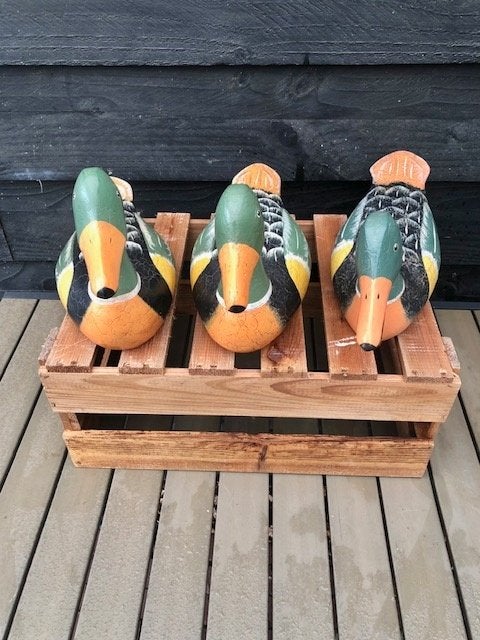 3 Houten lokeenden, Antiek en Kunst, Handgemaakt, Houtsnijwerk, Ophalen of Verzenden, Hout