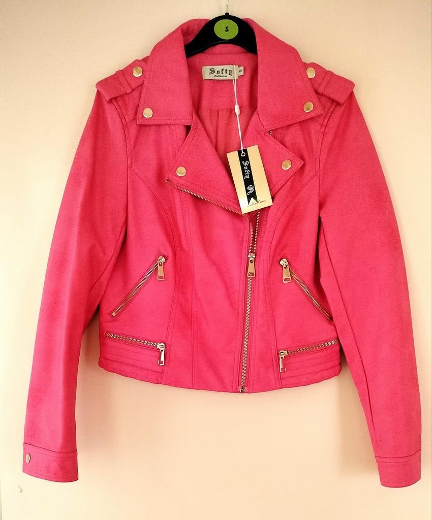 Super leuke fuchsia roze leren biker jas! (NIEUW!), Ophalen of Verzenden, Nieuw, Maat 36 (S), Roze