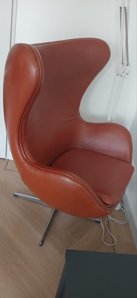 Fritz Hansen Egg Chair replica Cognac Leer + event. Ottoman, Ophalen, Zo goed als nieuw, Leer