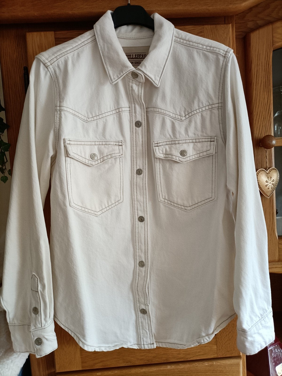 ZGAN!! Pull & Bear spijkerblouse maat S, Wit, Ophalen of Verzenden, Zo goed als nieuw, Maat 36 (S)