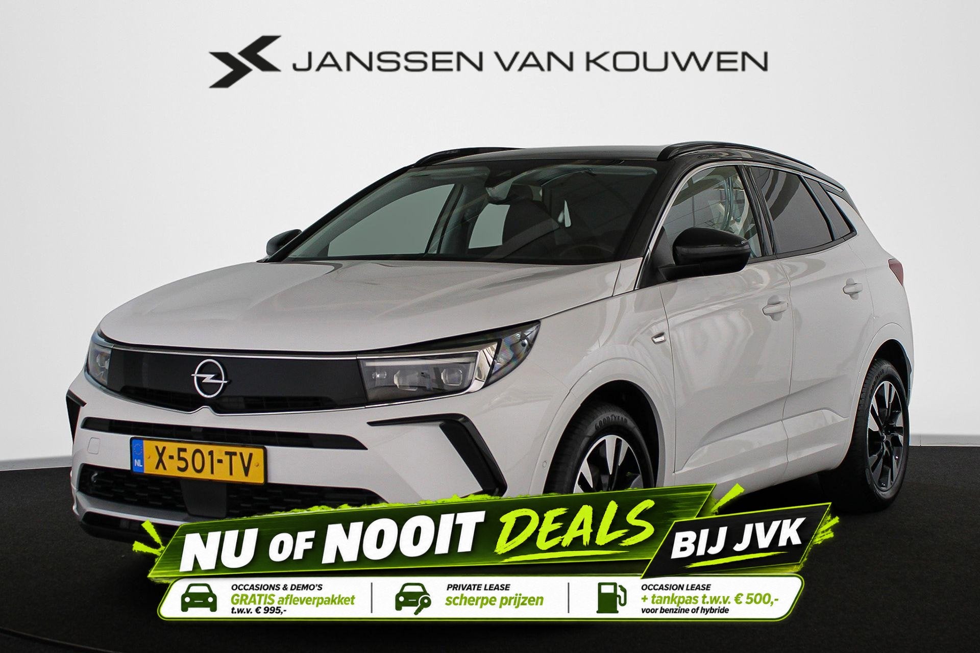 Opel Grandland 1.2 Turbo Level 3 Trekhaak Stuur/Stoelverwarm, Auto's, Gebruikt, 1199 cc, Leder en Stof, Wit