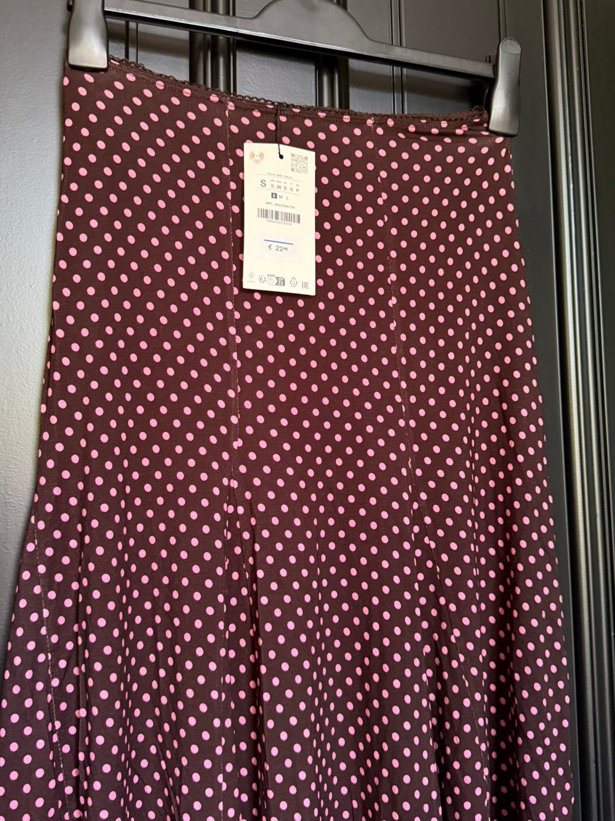 Zara midi-rok met stippen in bruin, bordeauxroze en rosé., Maat 38/40 (M), Bruin, Nieuw, Ophalen of Verzenden