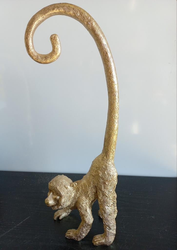 Decoratieve apen beeldjes  43 cm hoog, Gebruikt, Overige materialen, Ophalen of Verzenden, Goud