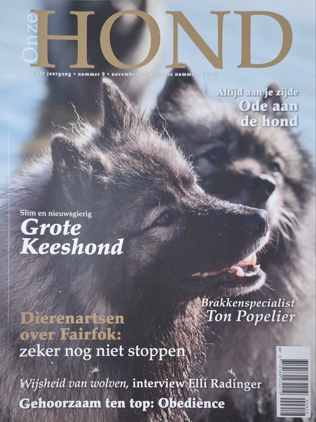 Onze Hond 2018 nr 9 Nieuw Grote Keeshond, Ophalen of Verzenden, Nieuw, Honden